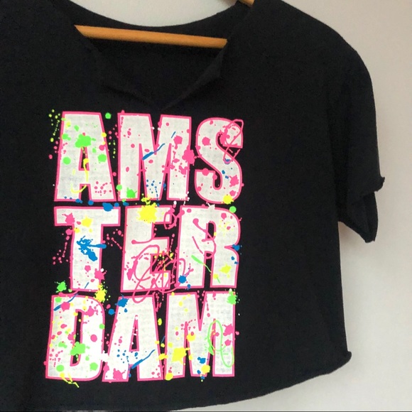 Vintage Upcycled Amsterdam Splatter Paint Cropped Graphic Tee - Picture 2 of 5